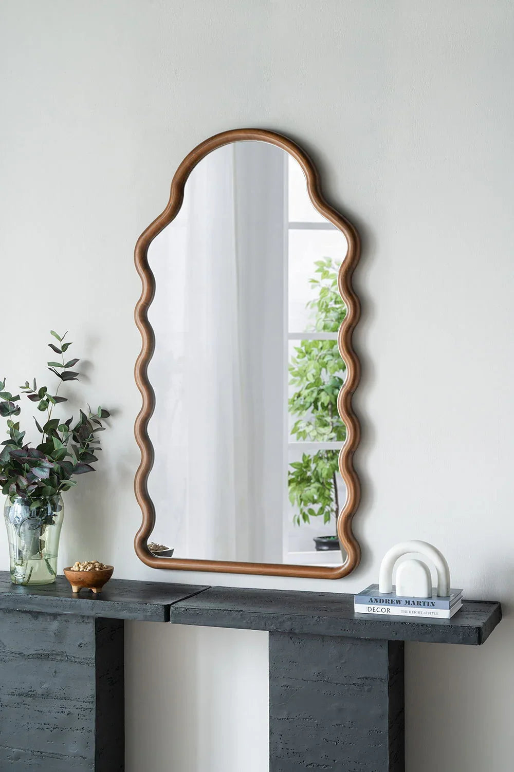 Wood Mirror With Unique Frame - Brown - Furniture Home Direct