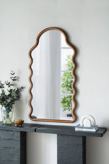 Wood Mirror With Unique Frame - Brown - Furniture Home Direct