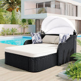 Outdoor Sunbed With Adjustable Canopy, Double Lounge, Daybed - Black / Beige - Furniture Home Direct