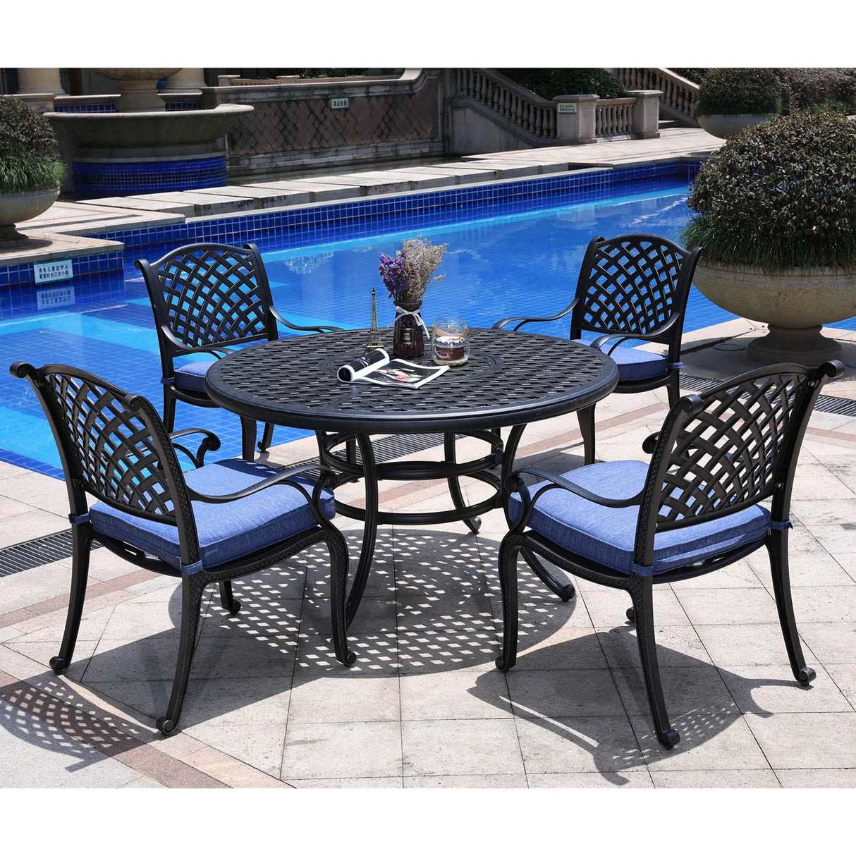 Round 4 Person 51.97" Long Dining Set With Cushions - Furniture Home Direct