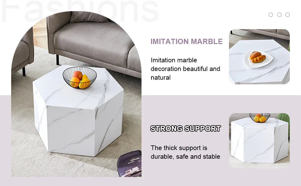 Coffee Table Marble-Effect Cube Geometric Design White - Furniture Home Direct