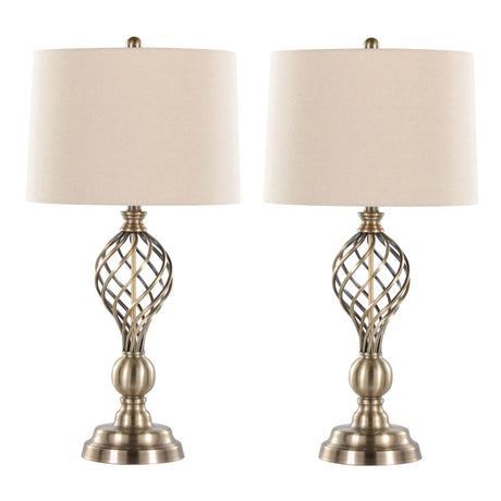 Linx - Twist Contemporary Table Lamp (Set of 2) - Antique Soft Brass / White - Furniture Home Direct
