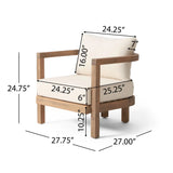 Outdoor Acacia Wood Patio Club Chair, Waterproof Thick Cushion, Deep Seating