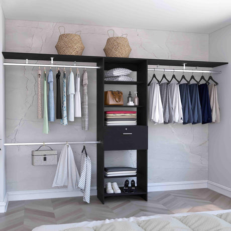 Closet System With Three Hanging Rods And Shelves Black - Furniture Home Direct