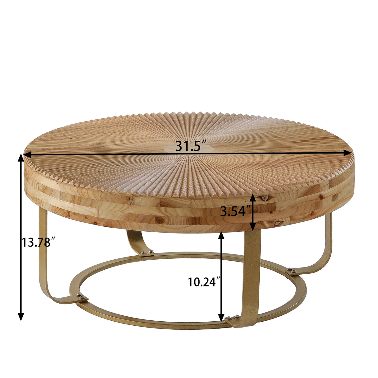 Coffee Table Round Carved Sunburst Top Natural Gold - Furniture Home Direct