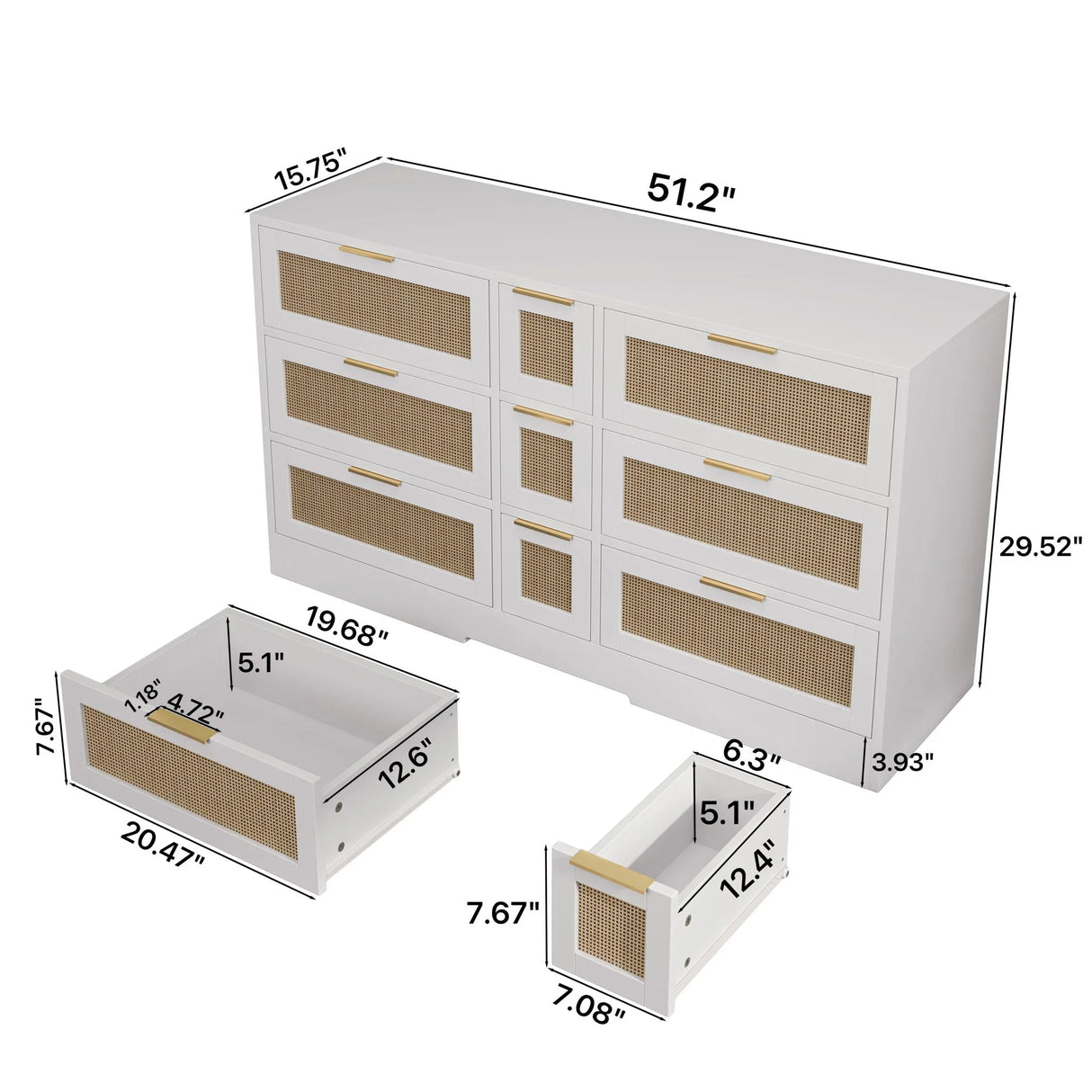 Elegant Rattan Locker With 9 Drawers, Metal Handles - Furniture Home Direct