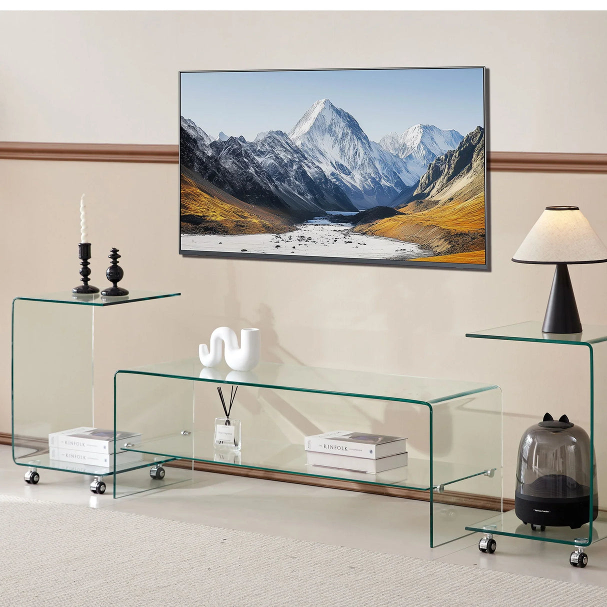 Clear Glass TV Table, Tempered Glass Stand For Living Room Decor - Transparent - Furniture Home Direct
