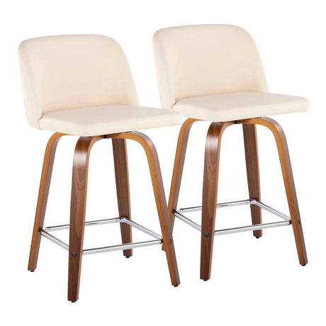 Toriano - Mid Century Modern Fixed Height Counter Stool With Swivel & Square Footrest (Set of 2) - Furniture Home Direct