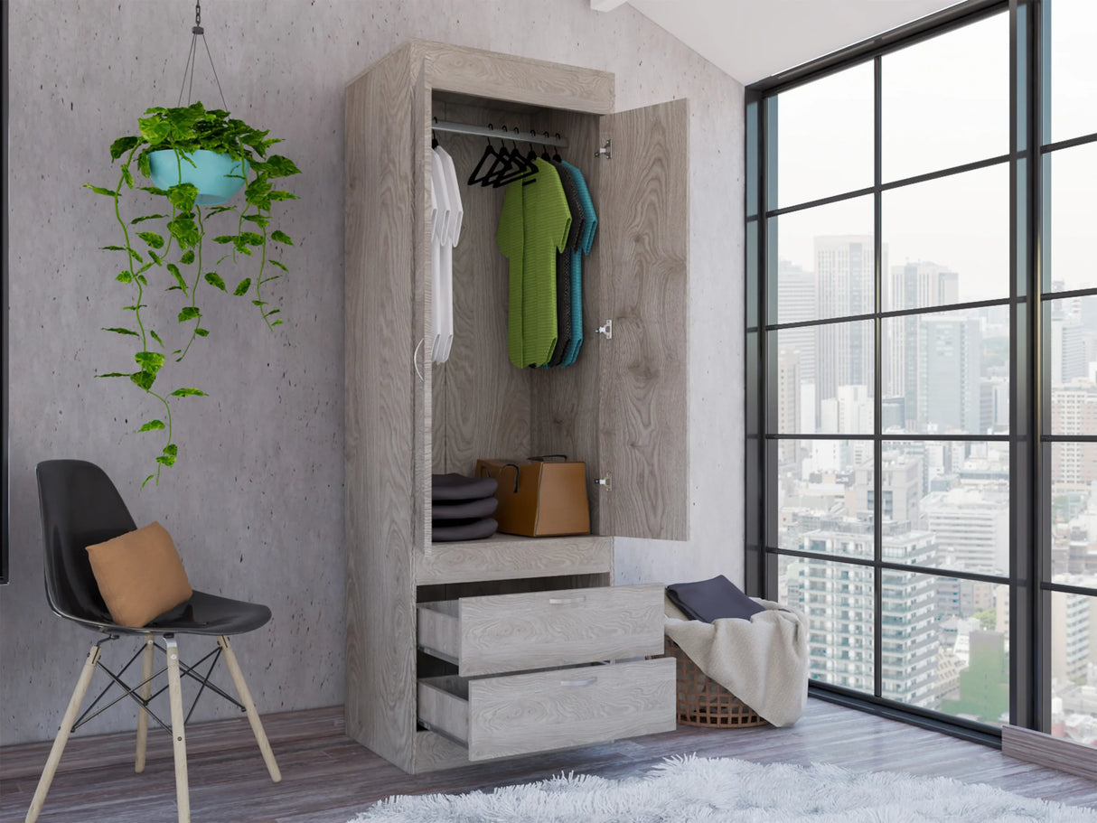 Wardrobe With Double Doors And Drawers In Light Gray - Furniture Home Direct