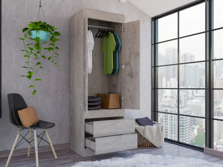 Wardrobe With Double Doors And Drawers In Light Gray - Furniture Home Direct