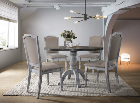 Dining Set Weathered Wood Table Upholstered Chairs White - Furniture Home Direct