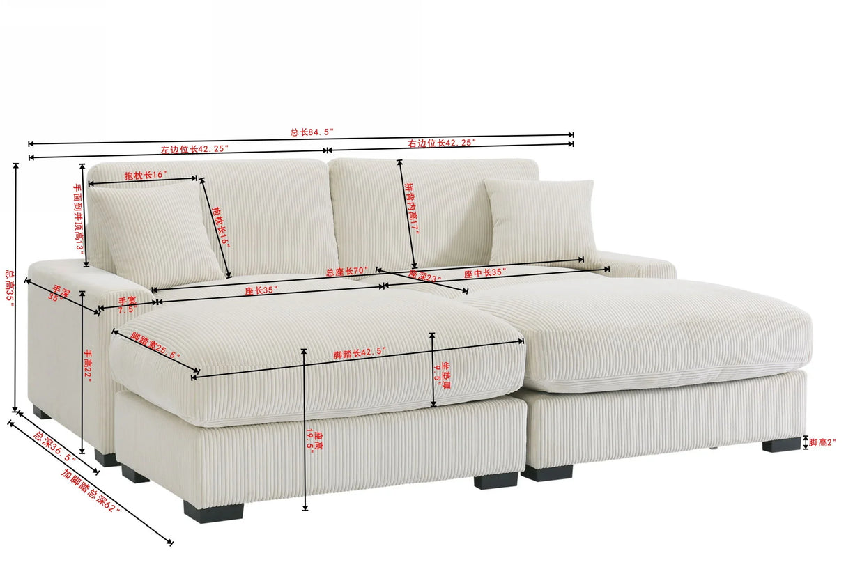 4 Seater Oversized Sectional Sofa With 2 Ottoman And 2 Pillows - Furniture Home Direct