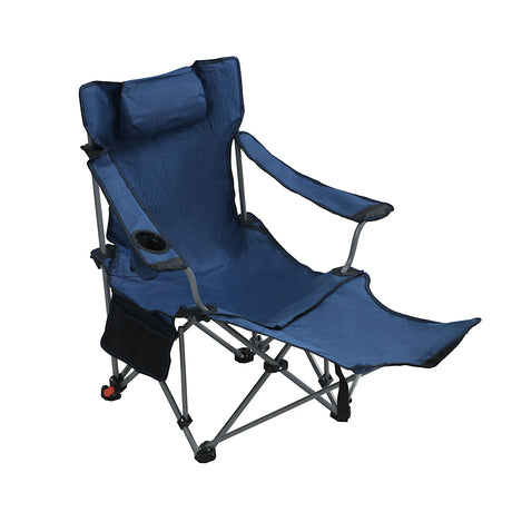 Outdoor Camping Chairs Folding Portable Adjustable Reclining Chair With Side Pockets & Cup Holder - Dark Blue - Furniture Home Direct