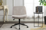 Cross Legged Office Chair, Wide Comfty Desk Chair, Vanity Home Chair, Armless Computer Task Chair With Wheels, Swivel And Height Adjustable - Beige - Furniture Home Direct