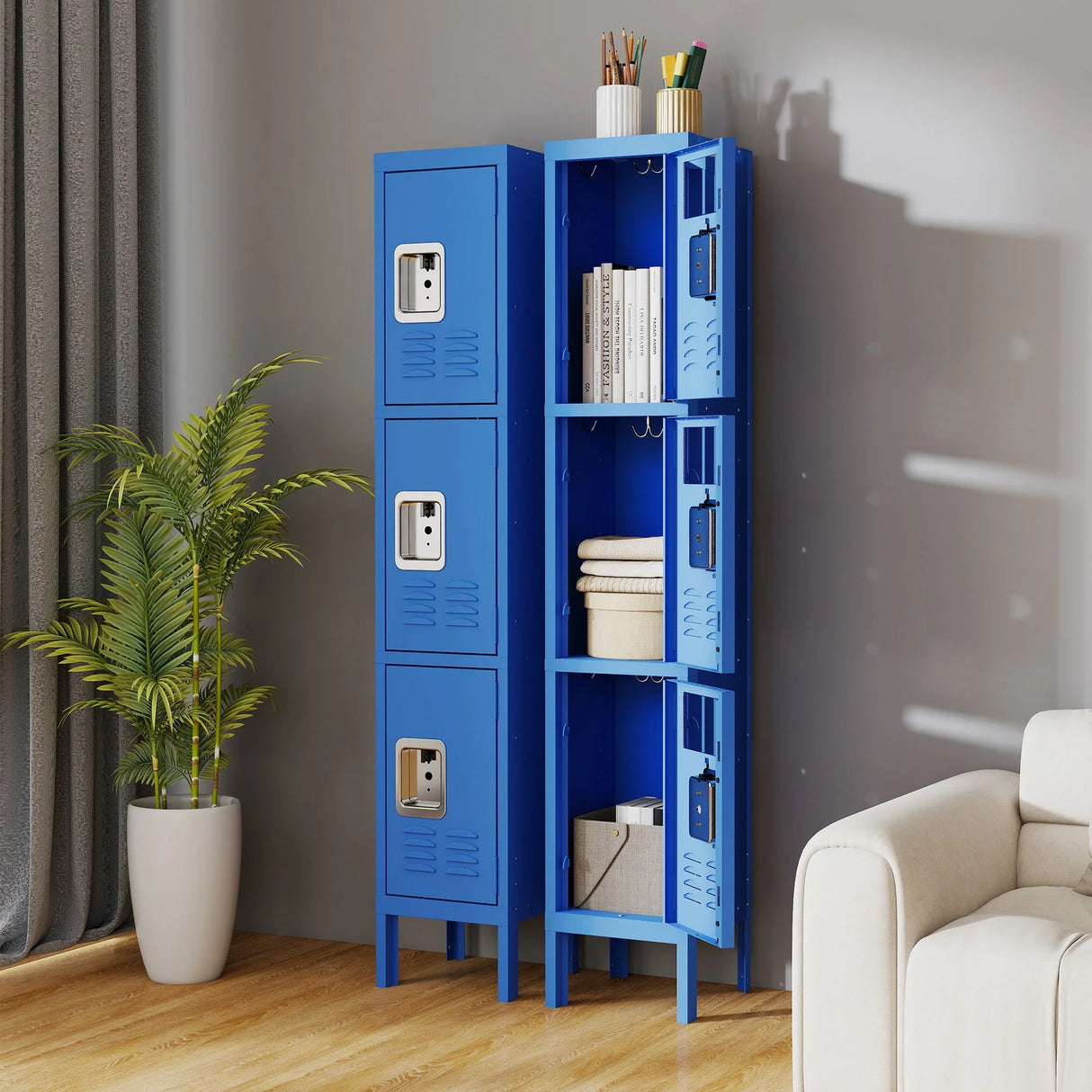 Lockers For Employees With 3 Door Storage Locker Durable For Gym, School, Office - Blue