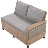Outdoor Sectional with 2 Extendable Side Tables and Washable Covers - Brown - Furniture Home Direct