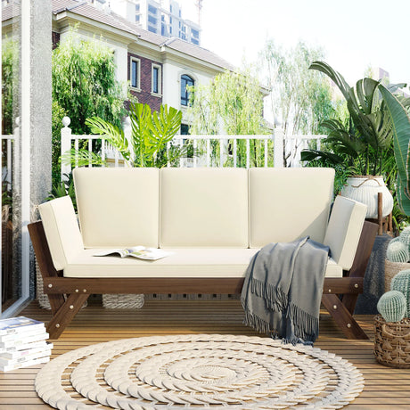 Outdoor Sofa with Adjustable Armrests - Beige - Furniture Home Direct