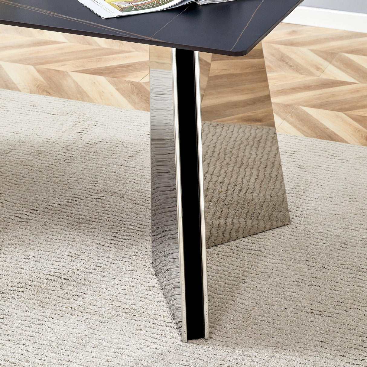 Dining Set Faux Marble Table With Black Chairs Silver - Furniture Home Direct