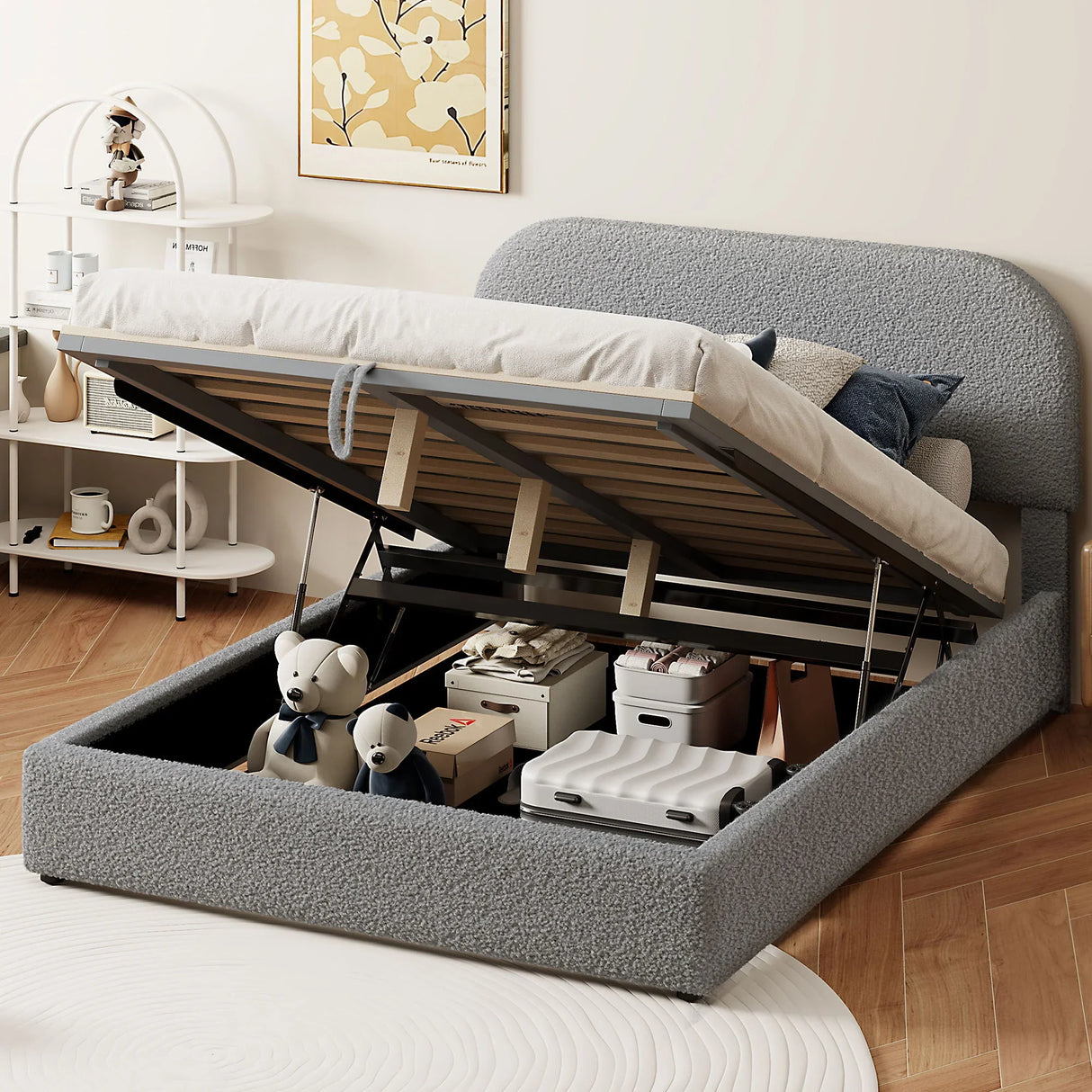 Upholstered Platform Bed With Hydraulic Storage System - Furniture Home Direct