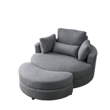 Linen Barrel Swivel Chair With Storage Ottoman - Furniture Home Direct