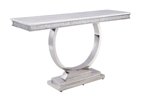 Zander - Printed Faux Marble Top Mirrored Console Table - Silver / White - Furniture Home Direct