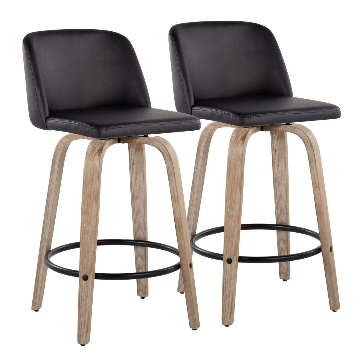 Toriano - Contemporary Fixed-Height Counter Stool & Swivel With Round Footrest (Set of 2) - Furniture Home Direct