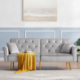 Velvet Tufted Sofa Couch With 2 Pillows And Nailhead Trim - Furniture Home Direct