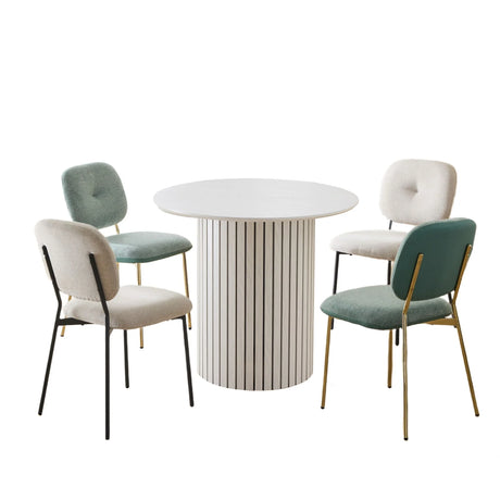 Modern 4 Person Dining Set With Bamboo & Table And Turquoise & Chairs Metal Legs, Space Saving Design - White - Furniture Home Direct