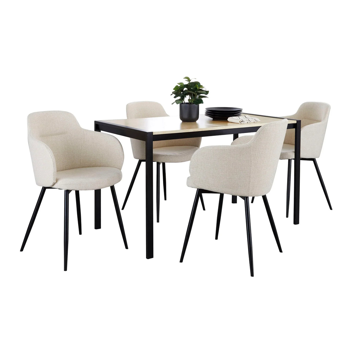 Fuji Boyne - 5 Piece Contemporary Dining Set - Black / Natural / Cream - Furniture Home Direct