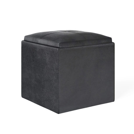 Rockwood - Upholstered Cube Storage Ottoman With Tray - Furniture Home Direct