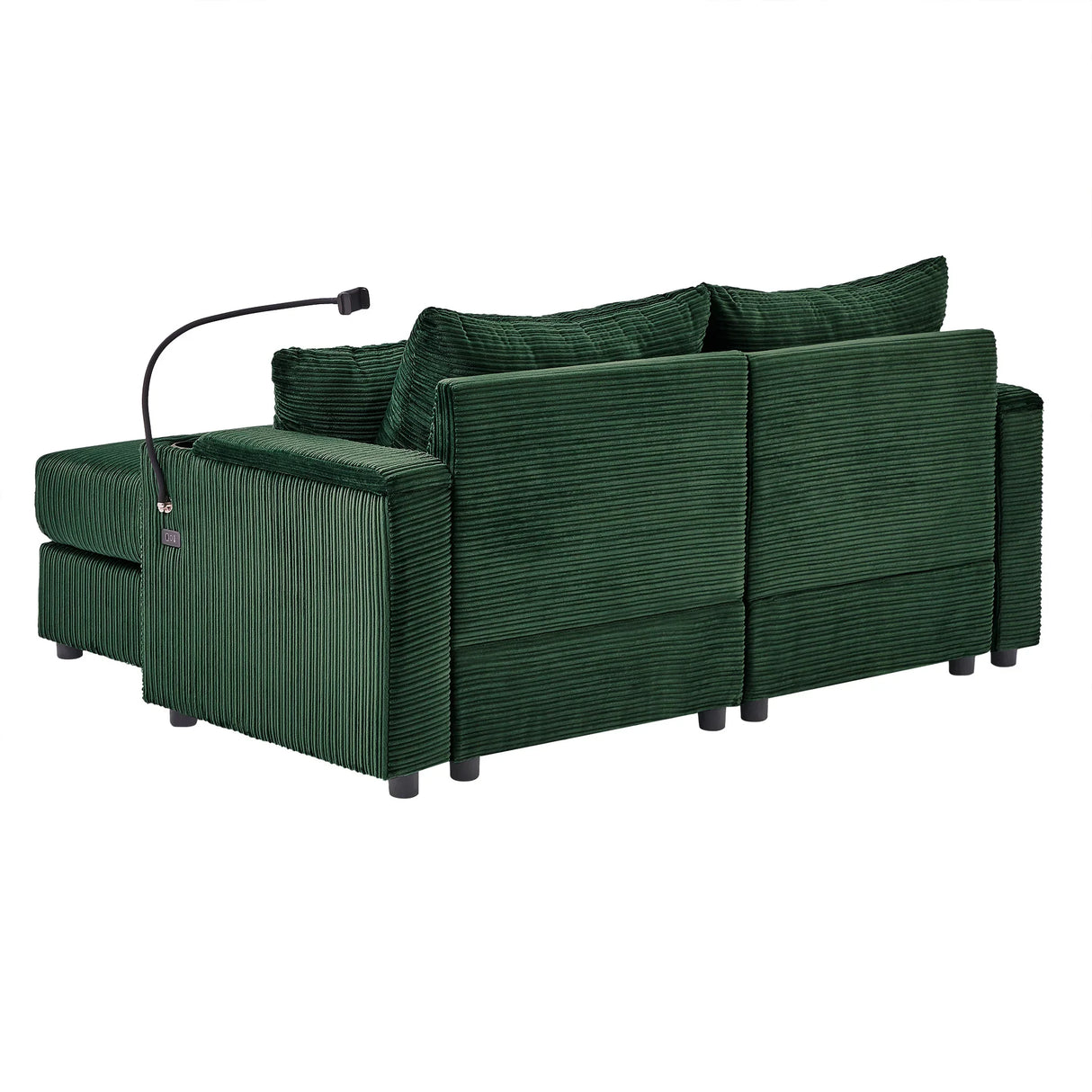 Sofa and Ottoman With Storage, Two USB Ports, Two Cup Holders and Phone Holder - Green - Furniture Home Direct