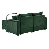Sofa and Ottoman With Storage, Two USB Ports, Two Cup Holders and Phone Holder - Green - Furniture Home Direct