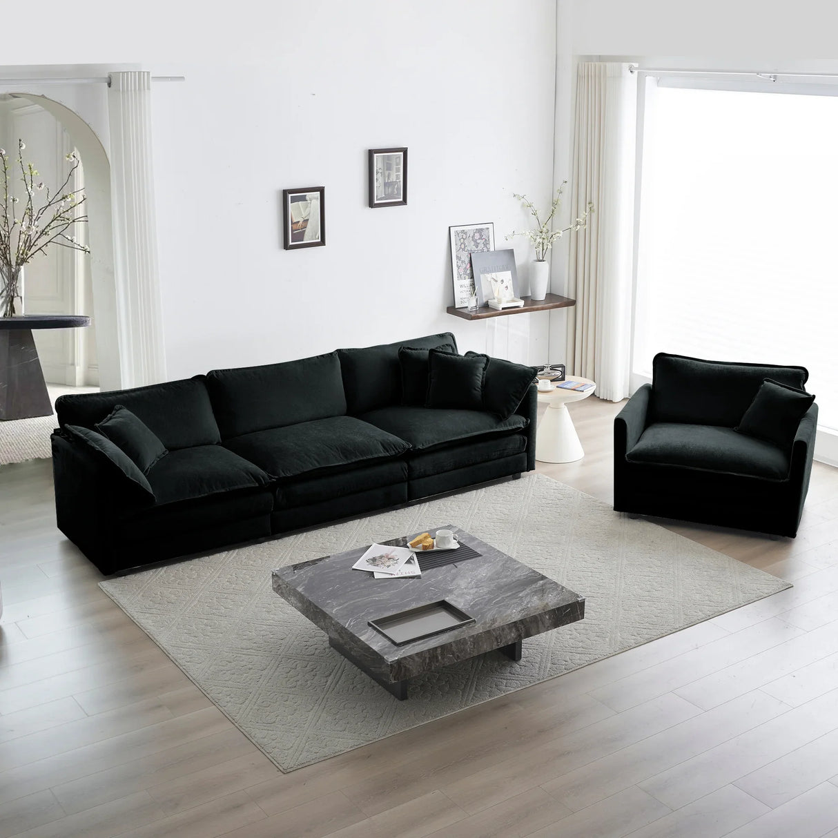 Modern Chenille 3 Piece Living Room Set - Black - Furniture Home Direct