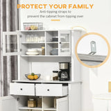 Homcom - 63.5" Kitchen Buffet With Hutch, Pantry Storage Cabinet With 4 Shelves, Drawers, Framed Glass Doors, Open Microwave Countertop - Antique White - Furniture Home Direct