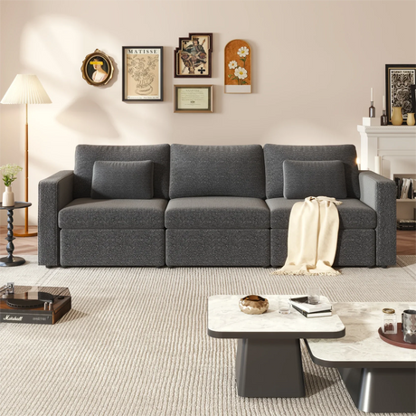 Modern Cotton Linen Modular Sectional Sofa, with Pillows - Dark Gray - Furniture Home Direct