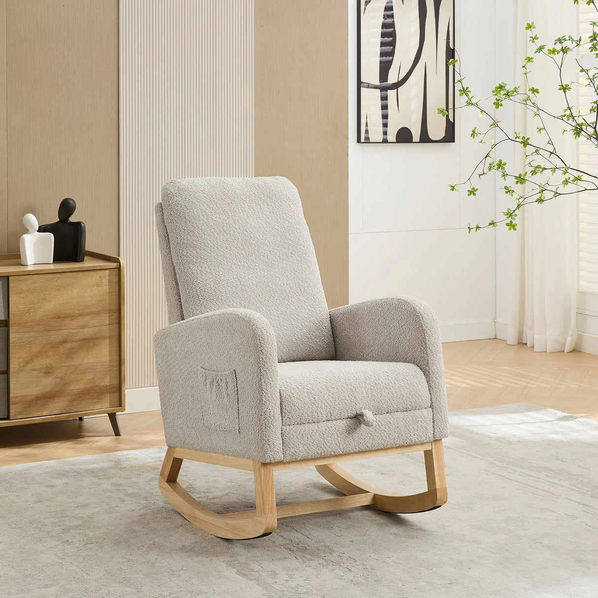 Rocking High Back Glider Chair With Retractable Footrest, Side Pocket - Furniture Home Direct