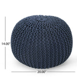 Bordeaux - Knitted Cotton Round Pouf Ottoman, Floor Cushion - Furniture Home Direct
