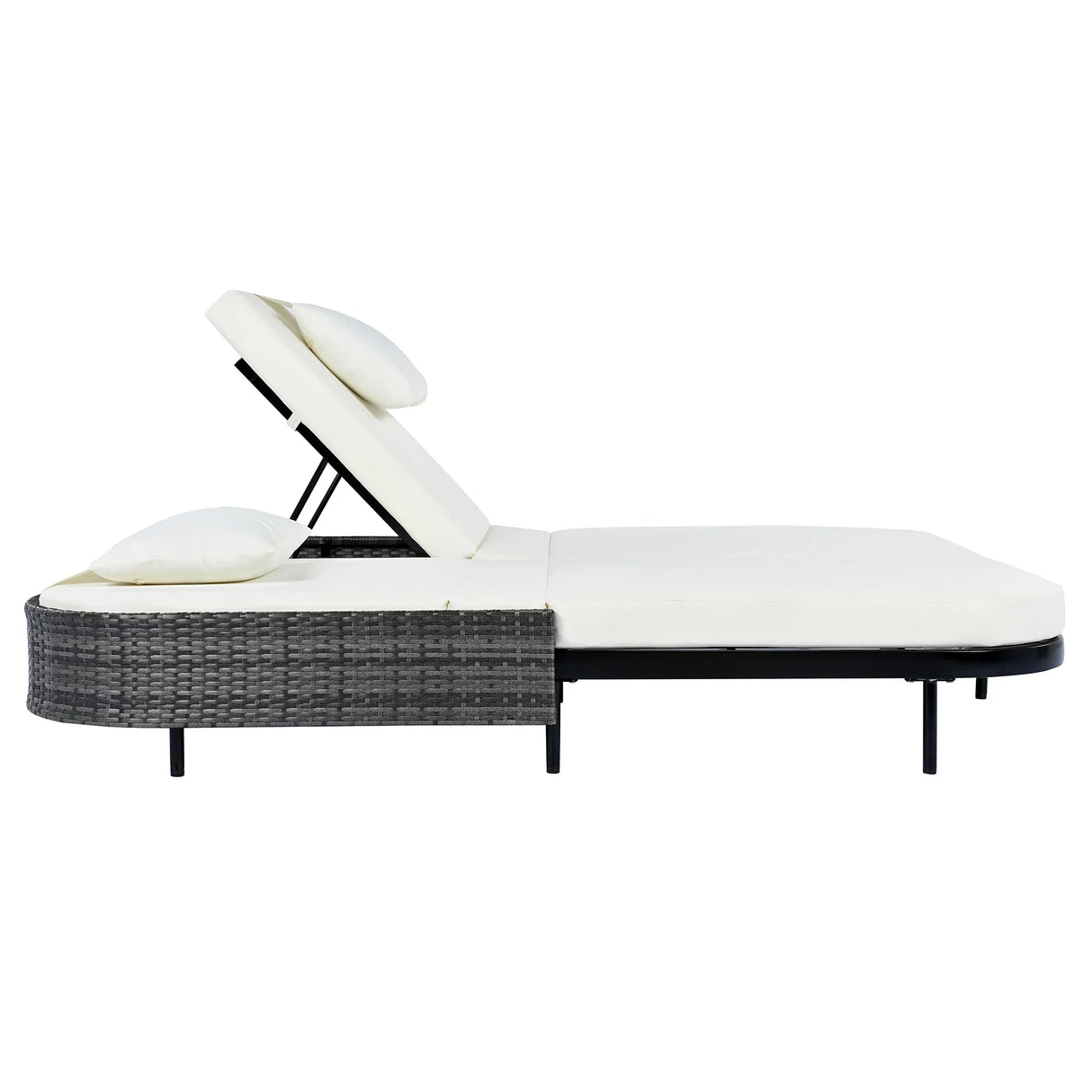 Outdoor Wicker Double Chaise (Black Frame+Beige Cushion) - Furniture Home Direct