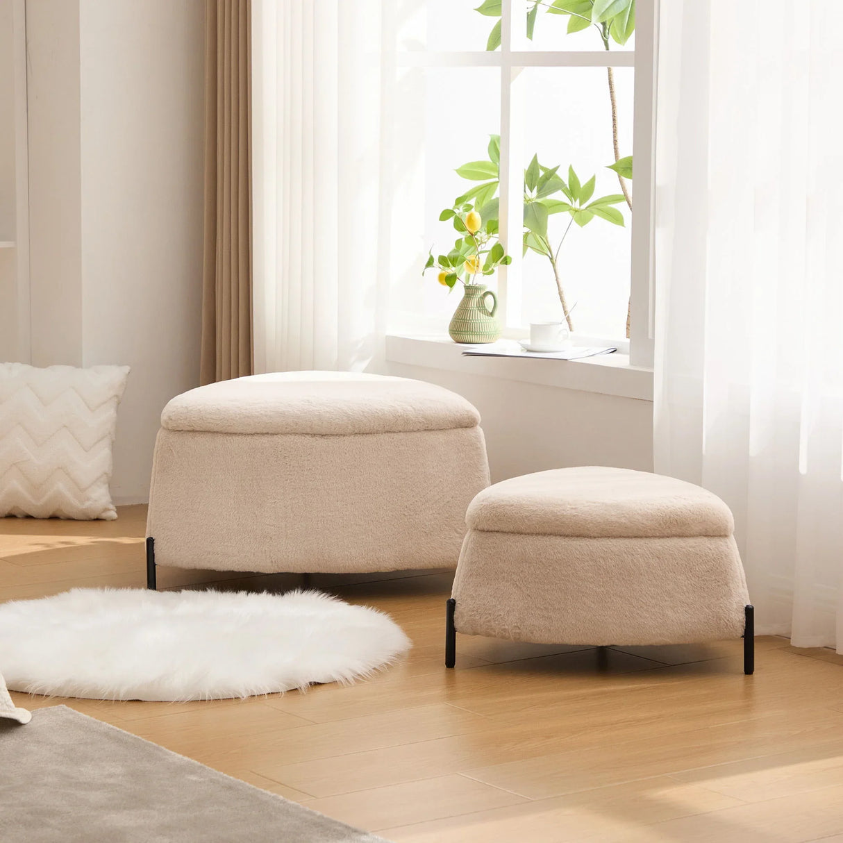 Upholstered Storage Ottoman Set With Reversible Lid - Furniture Home Direct