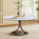 Round Dining Table With 360° Rotating Lazy Susan Scratch & Heat - Dark Purple / White