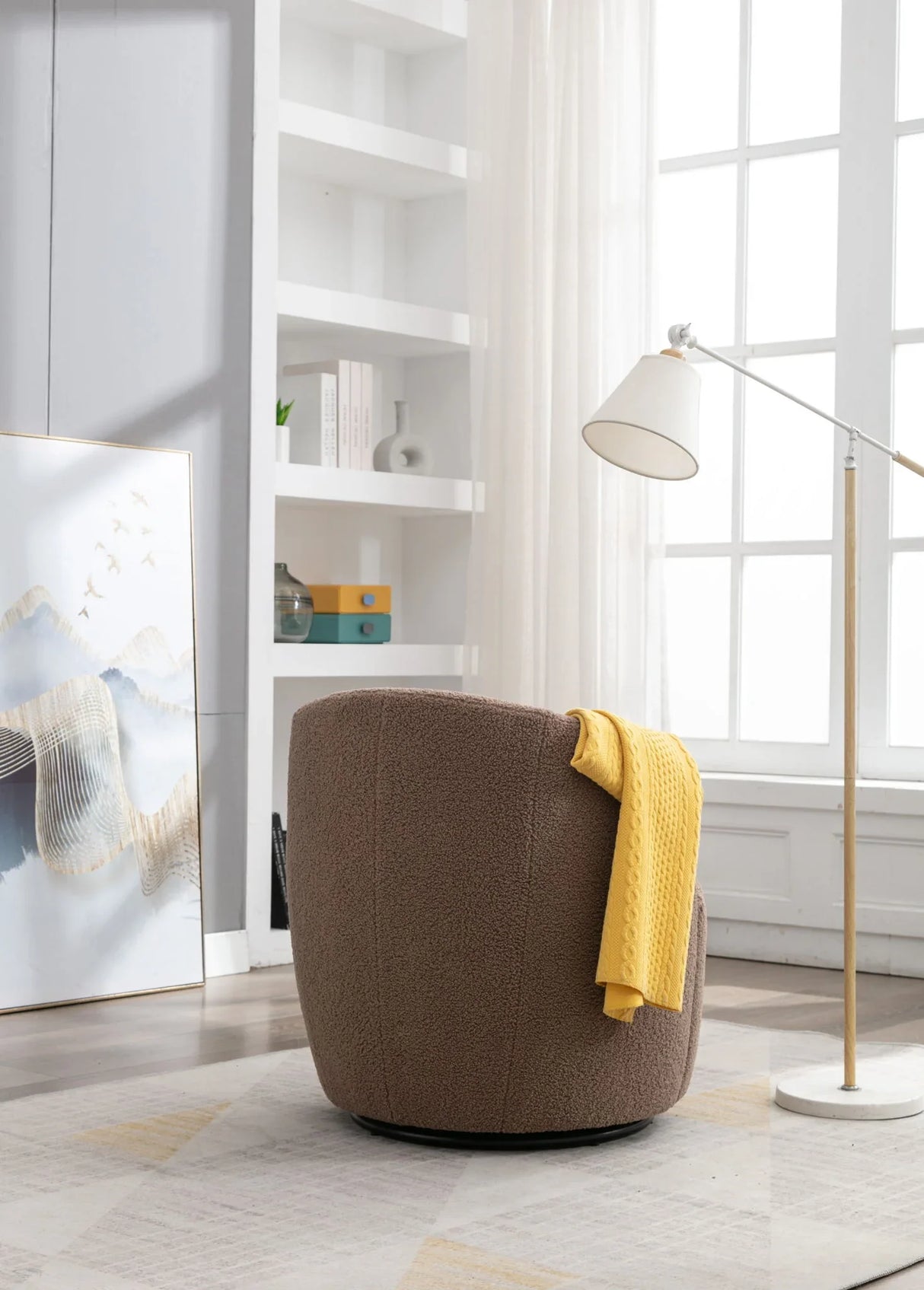 Teddy Fabric Swivel Accent Armchair Barrel Chair With Powder Coating Metal Ring - Furniture Home Direct