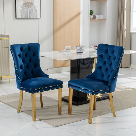 Nikki - Modern, High-End Tufted Solid Wood Contemporary Velvet Upholstered Dining Chair With Golden Stainless Steel Plating Legs, Nailhead Trim (Set of 2) - Furniture Home Direct
