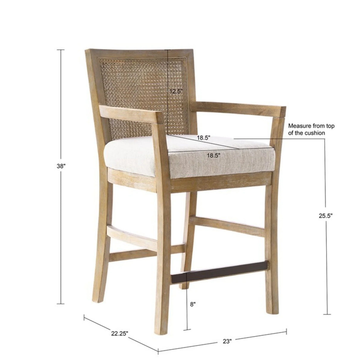 Cane Back Counter Stool With Upholstered Seat - Cream / Reclaimed Natural - Furniture Home Direct