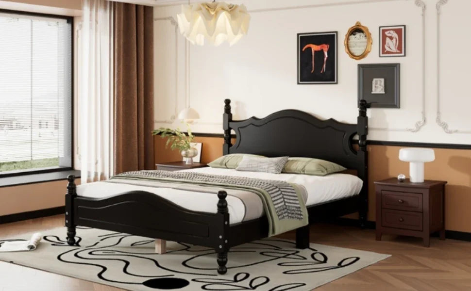 Platform Bed Full Size Wood Frame With Slat Support Black - Furniture Home Direct