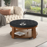 Round Ottoman Coffee Table Oversized Tufted Wood Base Black - Furniture Home Direct