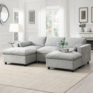 Modular Sectional With Storage Pockets, 5 Seat U Shaped Couch Set With Pillows, Free Combination Modern Cloud Sofa With 2 Movable Ottoman - Furniture Home Direct