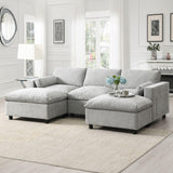 Modular Sectional With Storage Pockets, 5 Seat U Shaped Couch Set With Pillows, Free Combination Modern Cloud Sofa With 2 Movable Ottoman - Furniture Home Direct