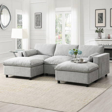 Modular Sectional With Storage Pockets, 5 Seat U Shaped Couch Set With Pillows, Free Combination Modern Cloud Sofa With 2 Movable Ottoman - Furniture Home Direct
