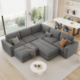 121.3" Modular Sectional Sofa with Two Movable Ottomans, Gray - Furniture Home Direct