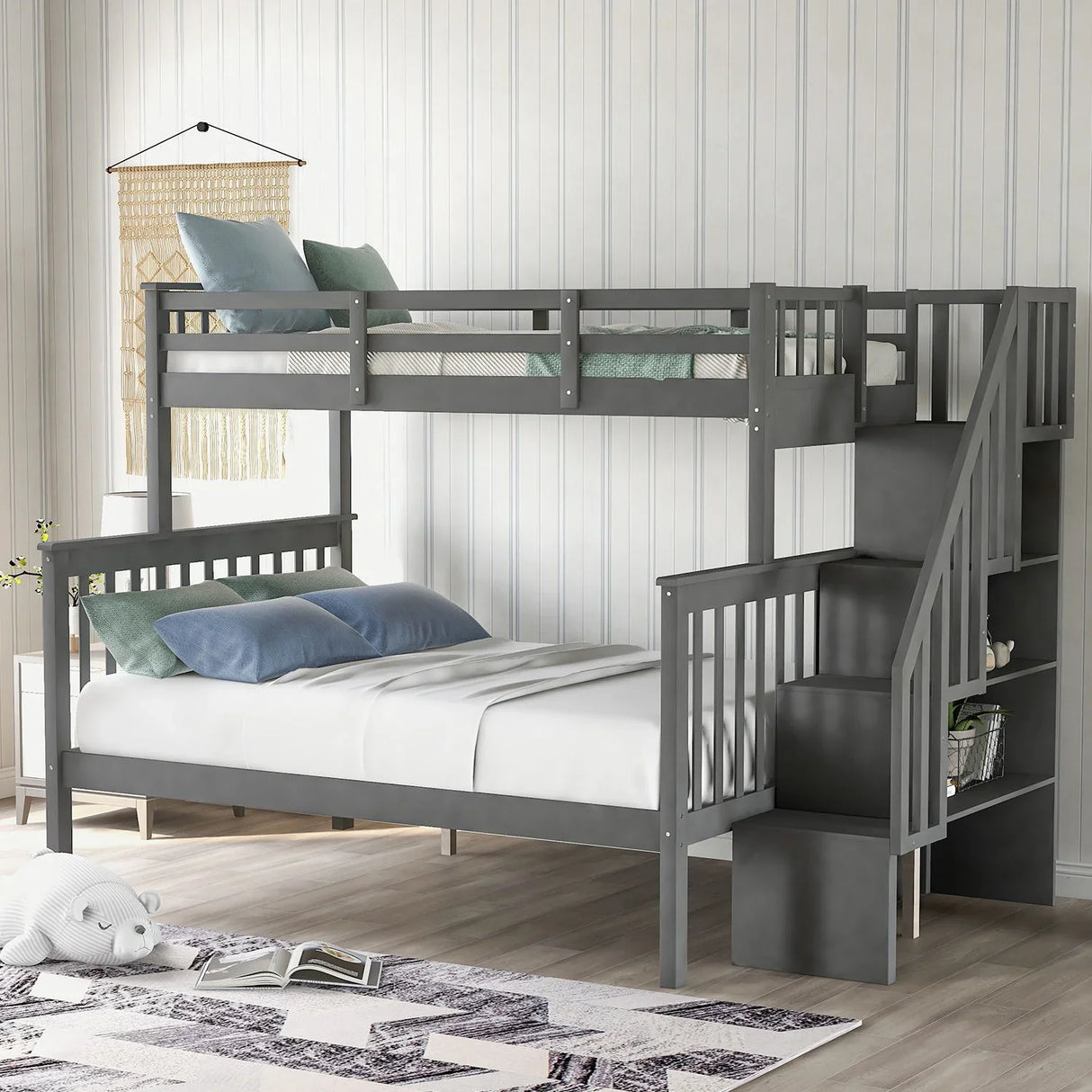 Stairway Bunk Bed With Storage And Guard Rail For Bedroom - Furniture Home Direct